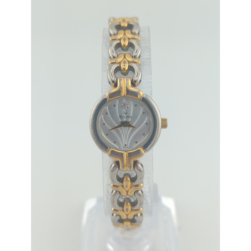 Vtg Bulova 20mm Watch Women Silver Gold Two Tone 98P15 New Battery - 6-7/8"